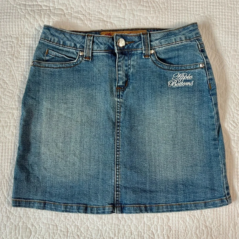 Vintage Y2K Apple Bottoms Rhinestone Denim Mini Skirt - Picture 6 of 12